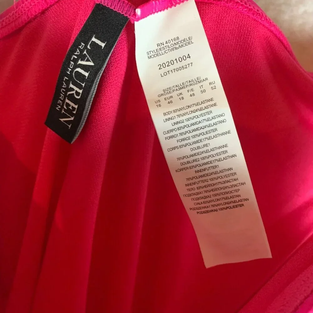 Ralph Lauren Womens One Shoulder Straps One-Piece Pink Swimsuit Size 16 NWT 9377